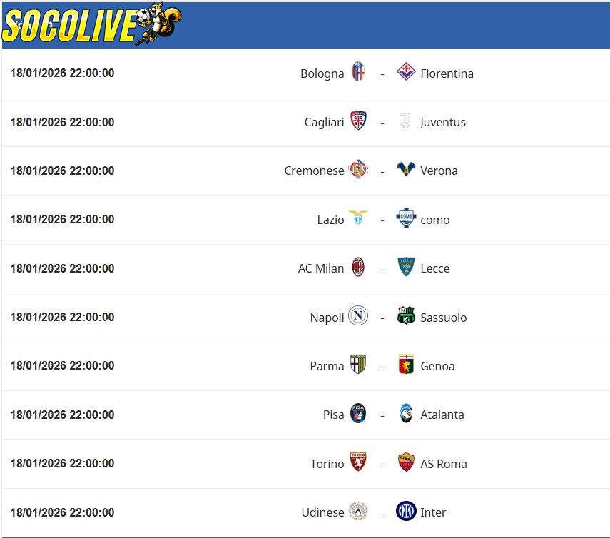 Lịch thi đấu Tháng 1/2026